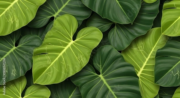Obraz Lush Green Tropical Leaves Background Seamless Pattern Philodendron Foliage Texture