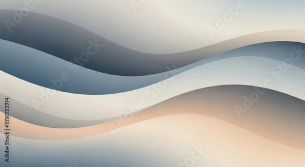 Fototapeta Minimalist waves: Soft, flowing gradients in misty blues and warm neutrals create a calm, modern backdrop. Subtle depth and smooth curves add elegance without overwhelming the space.