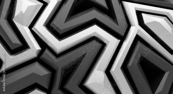Fototapeta Geometric chrome: Interlocking metallic shapes in silver, graphite, and matte black form a futuristic pattern. Clean angles and reflective textures bring a sleek, contemporary energy.