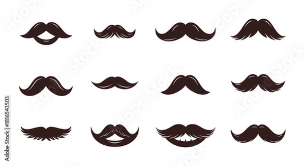 Obraz A collection of various black mustache designs displayed in a grid arrangement