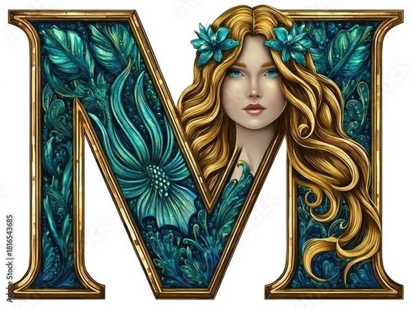 Obraz Medieval style M monogram with a maiden