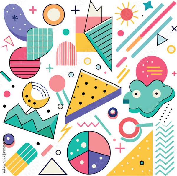 Obraz Funky crayon drawn geometric shapes and doodle lines silhouette