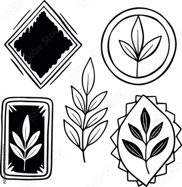 Obraz Green vector brush strokes organic tags and labels silhouette