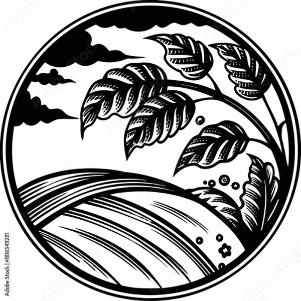 Obraz Green vector brush strokes organic tags and labels silhouette