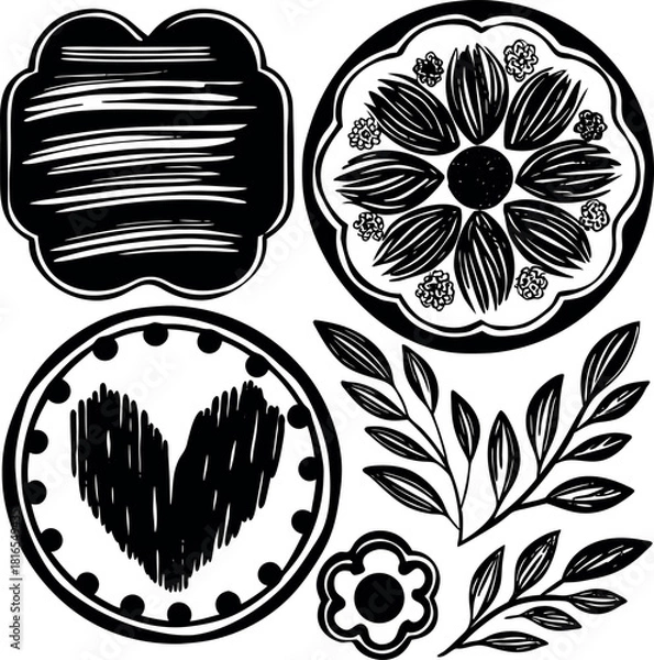 Obraz Green vector brush strokes organic tags and labels silhouette