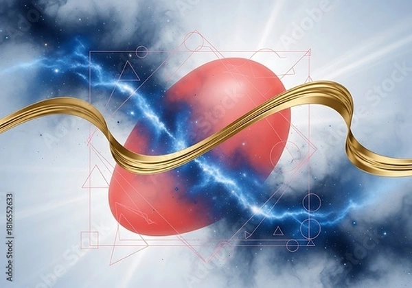 Fototapeta Celestial Sphere with Golden Ribbon and Electric Plasma Energy Flowing