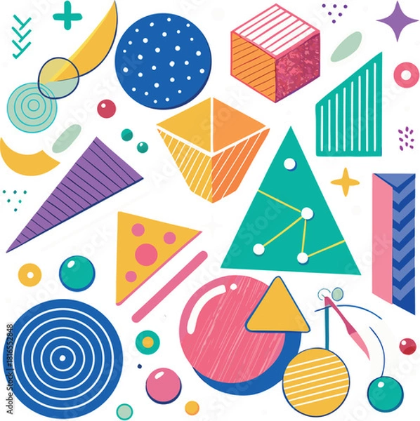 Obraz Funky crayon drawn geometric shapes and doodle elements silhouette