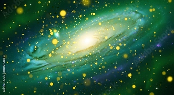 Fototapeta Enchanting green cosmic vortex with luminous starlight for backgrounds