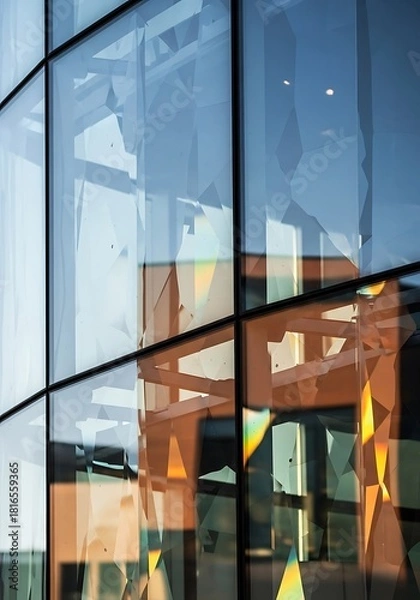 Obraz Reflections in Architectural Facade, Geometric and Modern Structure