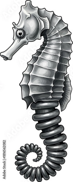 Obraz Steampunk seahorse illustration mechanical sea creature with metal and spring details isolated on white background