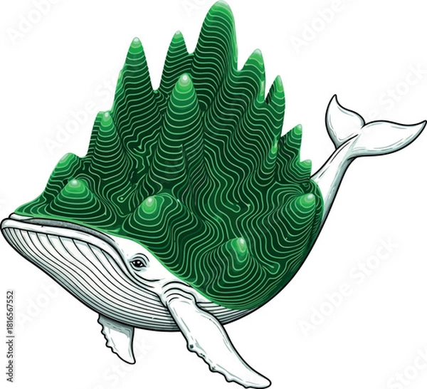 Fototapeta Whale with mountain range on its back vector illustration concept for environmental awareness and nature conservation
