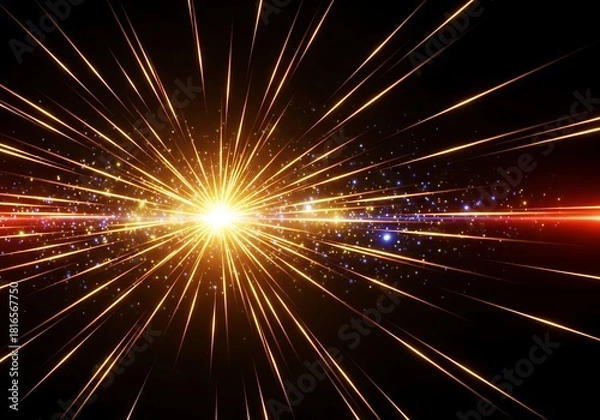 Fototapeta Radiant Burst of Golden Light Streaks on a Cosmic Backdrop of Dark Space