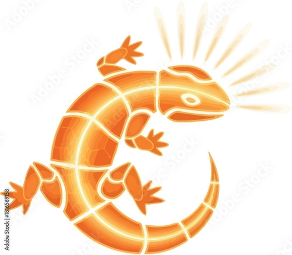 Fototapeta Stylized orange lizard illustration with glowing lines vector design element isolated on white background