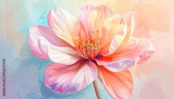 Obraz Vibrant pastel flower illustration, soft peach and pink petals with delicate painterly texture. A beautiful botanical artwork evoking natural serenity and elegance