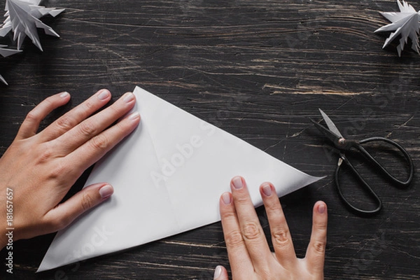 Obraz Origami Christmas tree making. Step by step, tutorial with hands