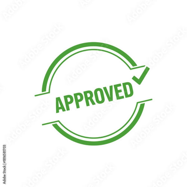 Fototapeta Green circular Approved stamp with a distressed texture and a checkmark symbol.