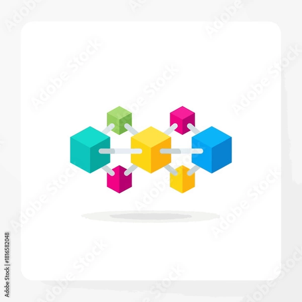 Fototapeta Isometric colorful 3D cubes connected in a network structure, data concept.