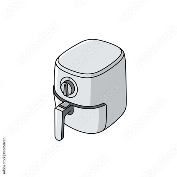 Obraz Isometric Illustration of a Modern Air Fryer with Handle and Control Knob.