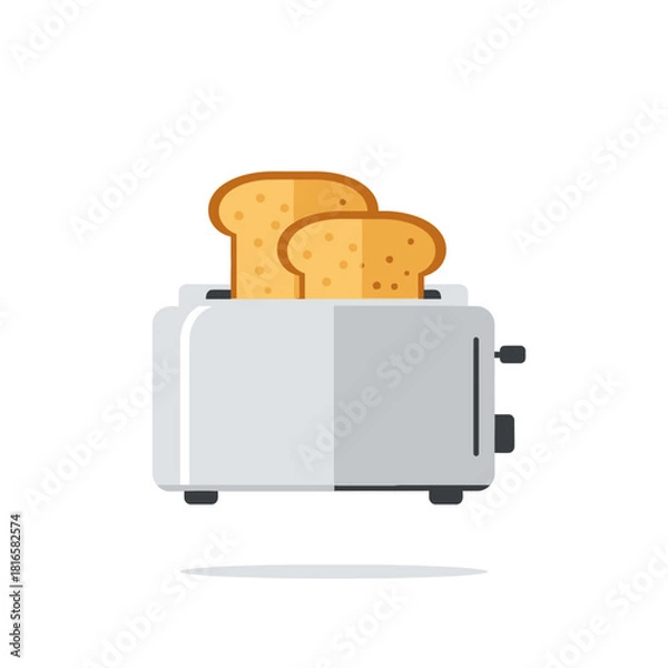 Fototapeta Flat design vector illustration of a white toaster with two golden brown toast slices popping up.