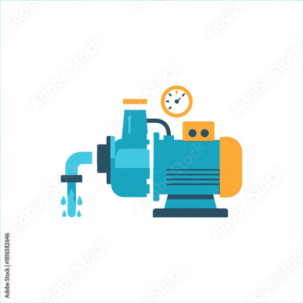 Obraz Flat Illustration of a Blue and Yellow Water Pump with Gauge and Spout.