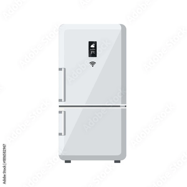Obraz Modern White Smart Refrigerator with Digital Display and Wi-Fi Connectivity.