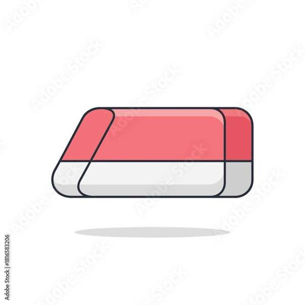 Obraz Pink and White Eraser with Rounded Edges and Black Outline.