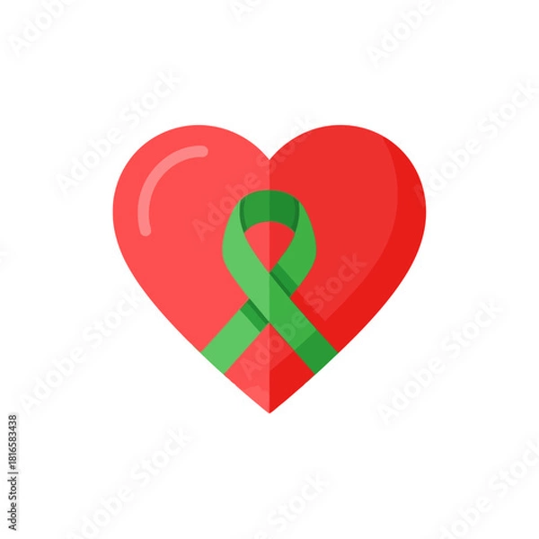 Obraz Red Heart Symbol with Green Ribbon Representing Awareness and Support.
