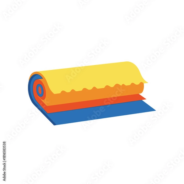 Obraz Rolled Multi-Layered Material - Yellow, Orange, and Blue with Scalloped Edge.
