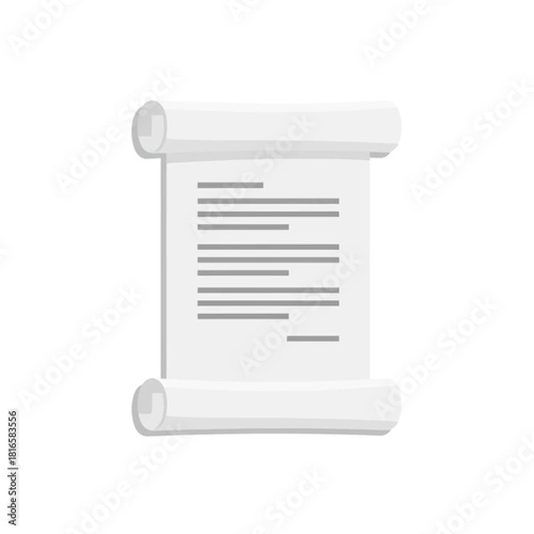 Obraz Rolled White Paper Scroll with Gray Text Lines, Document, Parchment.