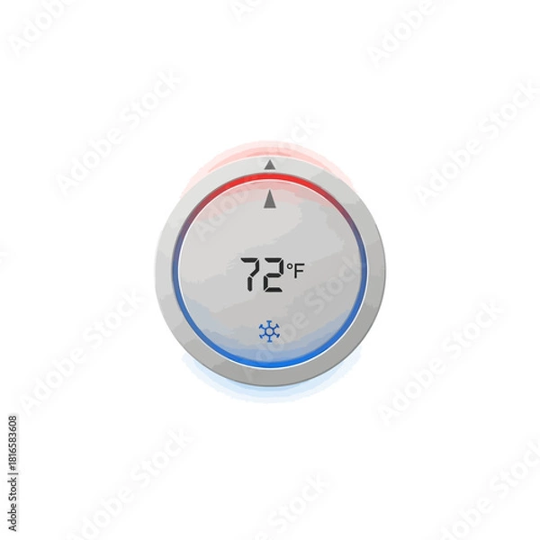 Obraz Round Smart Thermostat Displaying 72 Degrees Fahrenheit with Red and Blue Indicators.