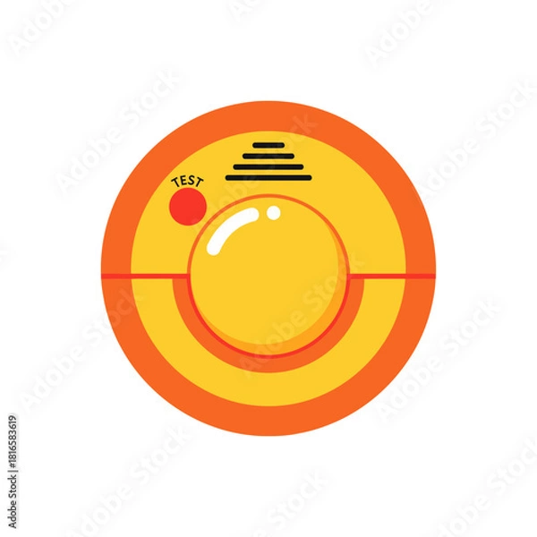 Obraz Round Orange and Yellow Smoke Detector Illustration with Red Test Button.