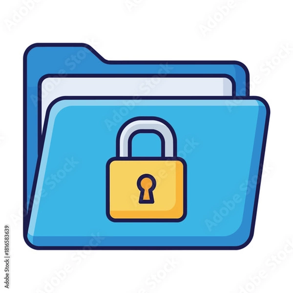 Obraz Secure Digital Folder Icon with Yellow Padlock, Blue Color Scheme.