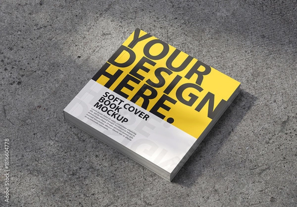 Obraz Square Soft Cover Book Mockup on concrete table