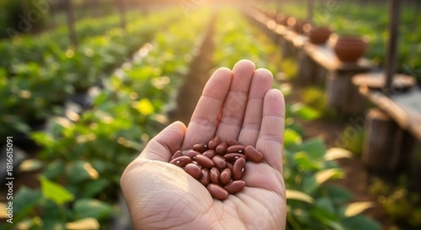 Fototapeta A Handful of Seeds Ready to be Planted in a Lush Garden to Grow