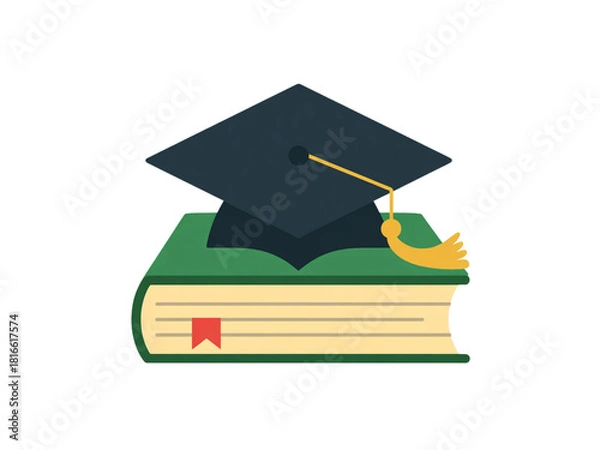 Fototapeta Graduation cap sitting on top of a book isolated on transparent background