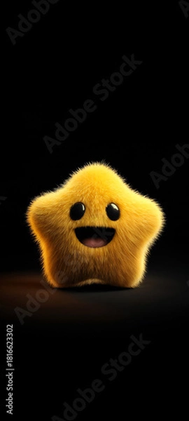 Fototapeta Smiling Cute Little Star Character on Dark Background