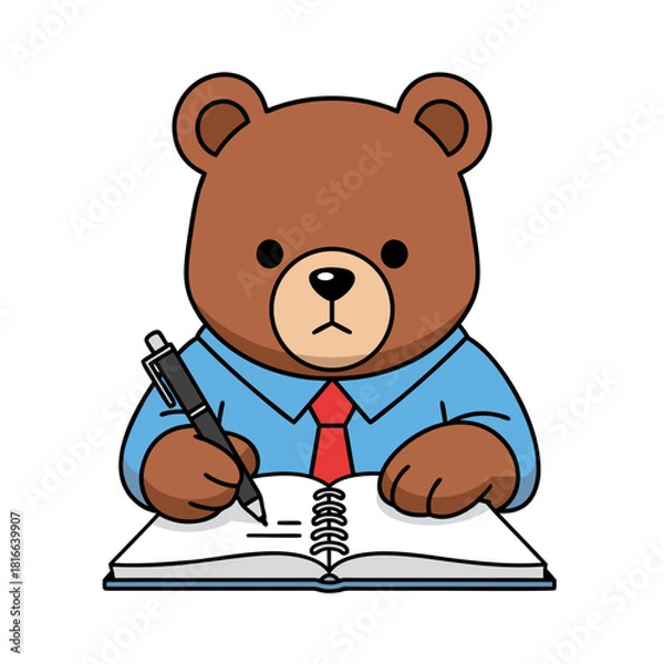Fototapeta Business bear writing in notebook vector icon
