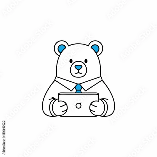 Fototapeta Cute office bear holding digital tablet vector