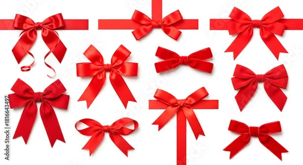 Obraz Set of Red Gift Ribbon Bows Isolated on White Background
