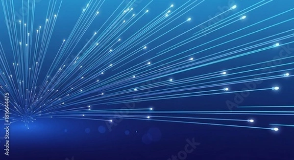 Obraz Abstract blue light streaks with glowing points on dark background lines