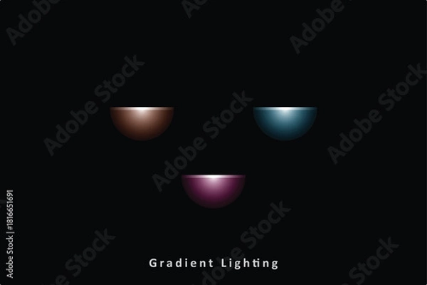 Obraz Three Colored Semi Spheres with Gradient Lighting on Black Background Vector