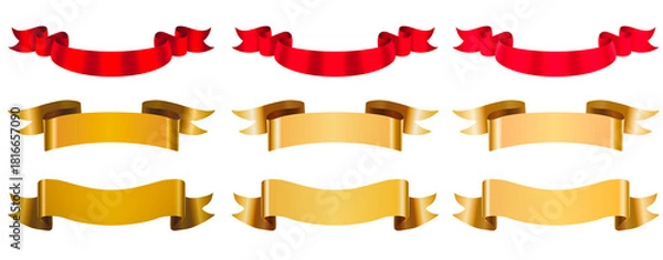 Fototapeta set of golden and red banners with ribbon  for decoration designs invitation card greeting offer discount business name project presentation gift card gift ribbon banner announcement reward prize 