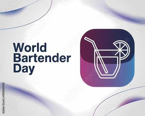 Obraz World bartender day celebration with cocktail glass icon and text