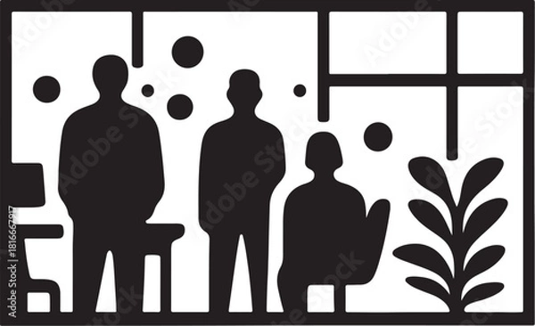 Fototapeta Silhouette of a man standing by a window in a vector illustration