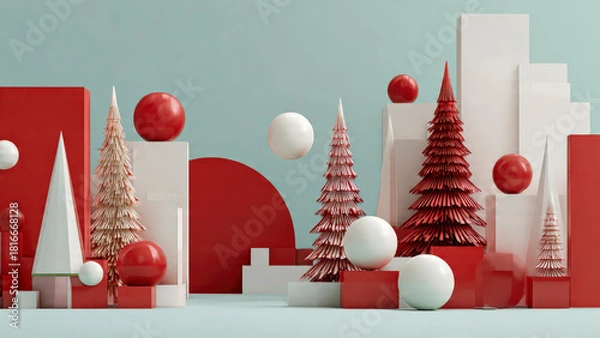 Obraz Christmas Themed Background With Copy-space and Vibrant Festive Colours
