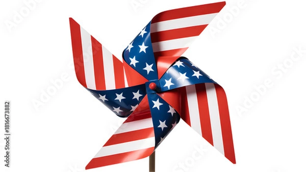 Fototapeta Patriotic american flag pinwheel toy spinning in the wind isolated on transparent background