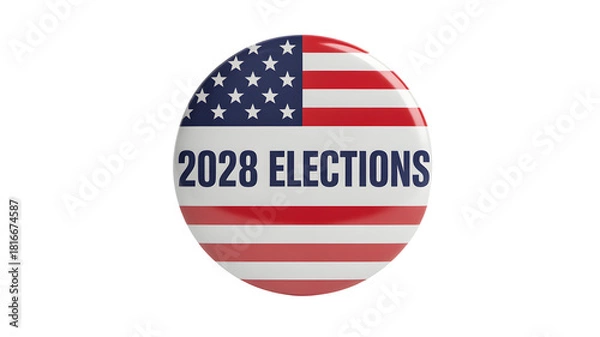 Fototapeta Oval shaped political campaign button featuring the american flag and the text 2028 elections isolated on transparent background