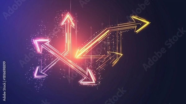 Fototapeta Modern Stock Image of Vibrant Directional Arrows on Dark Background Representing Innovation