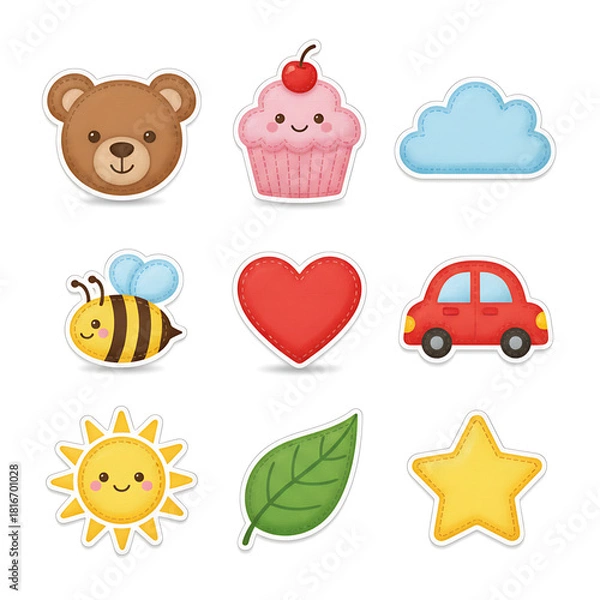 Fototapeta Adorable Set of Kawaii Style Children's Icons for Creative Projects