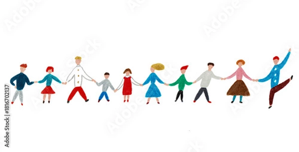 Obraz 手描きイラスト　手をつなぐ男性と女性と子供